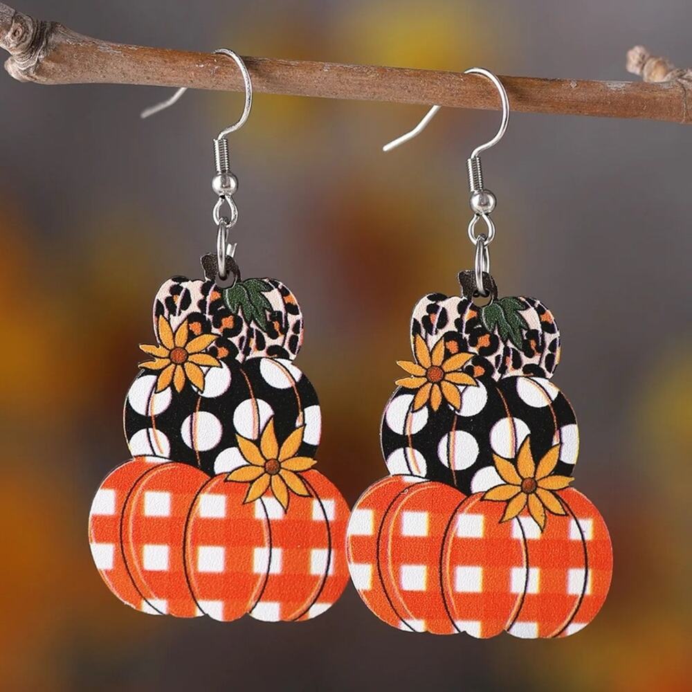 #15 Cute Pair of Colorful Stacked Pumpkin Fall Earrings